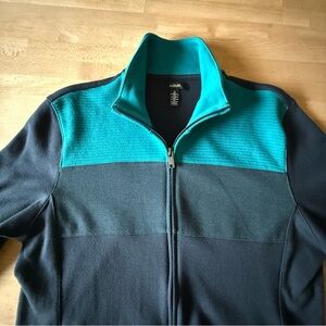 Alfani Men’s Colorblock Zip Up Mock Neck Sweater Navy Teal Size Medium